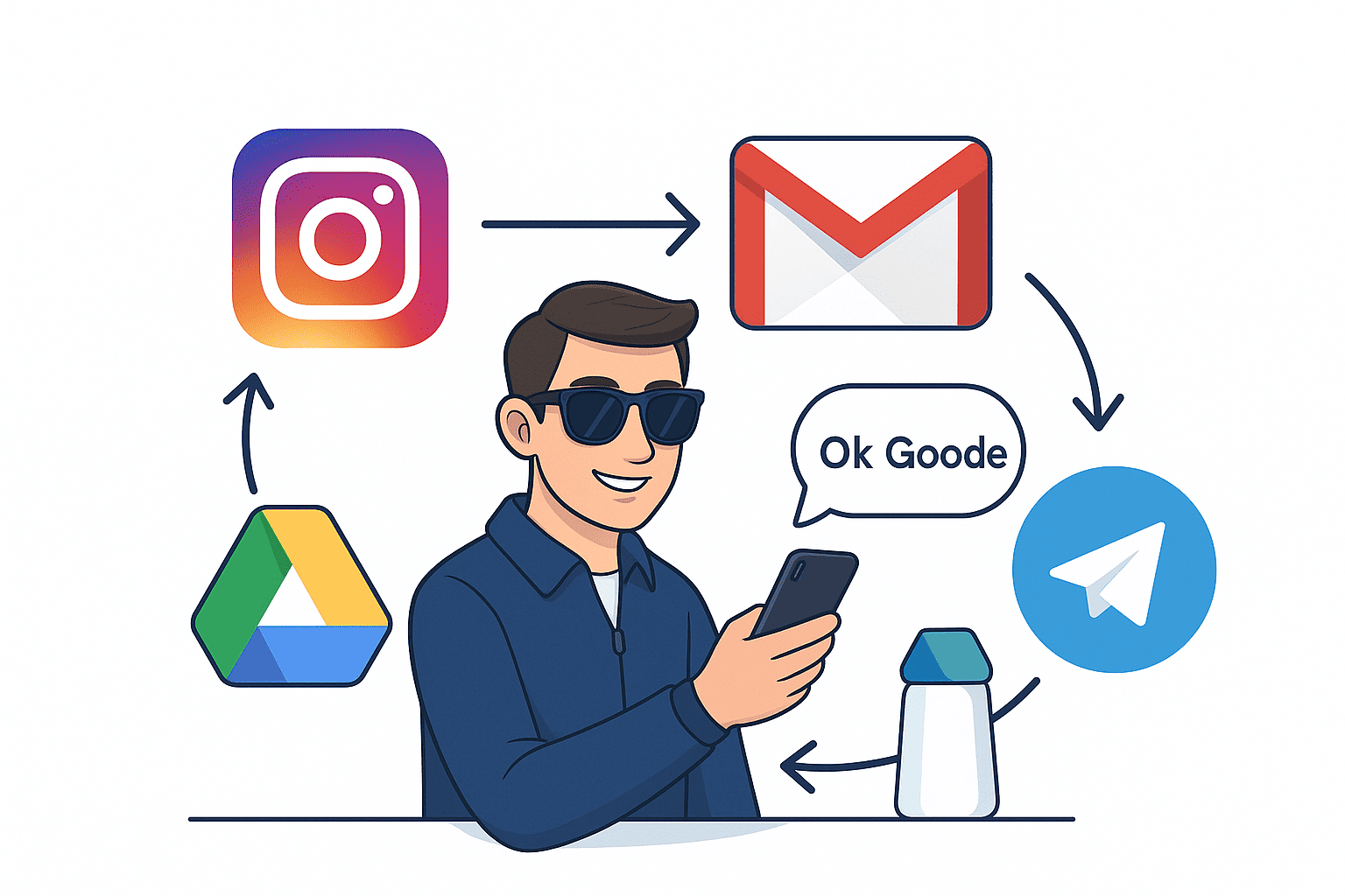 Diagrama mostrando integração de apps com automações inteligentes via IFTTT