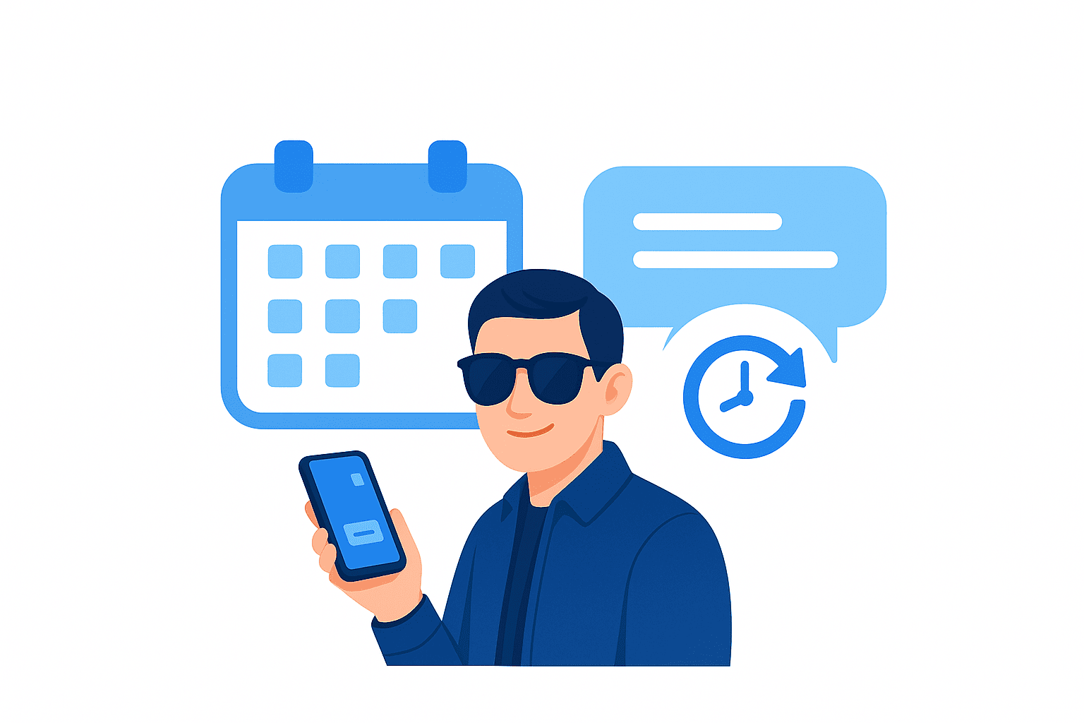 Ilustração mostrando agendamento automático de mensagens com calendário digital