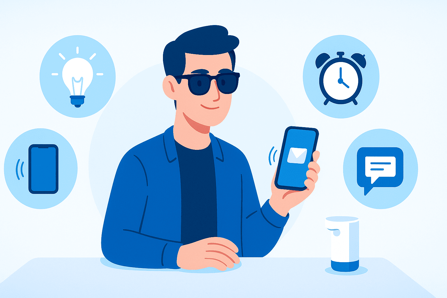 Ilustração mostrando automações inteligentes no celular ajudando no dia a dia