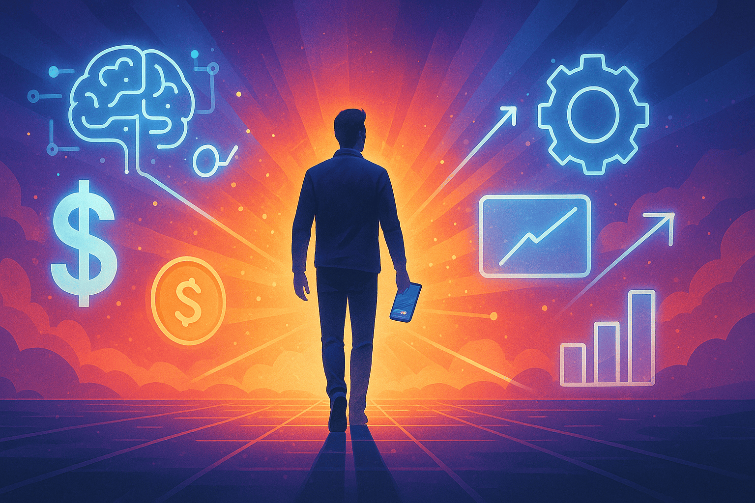 Representação visual de liberdade financeira alcançada com inteligência artificial em 2025