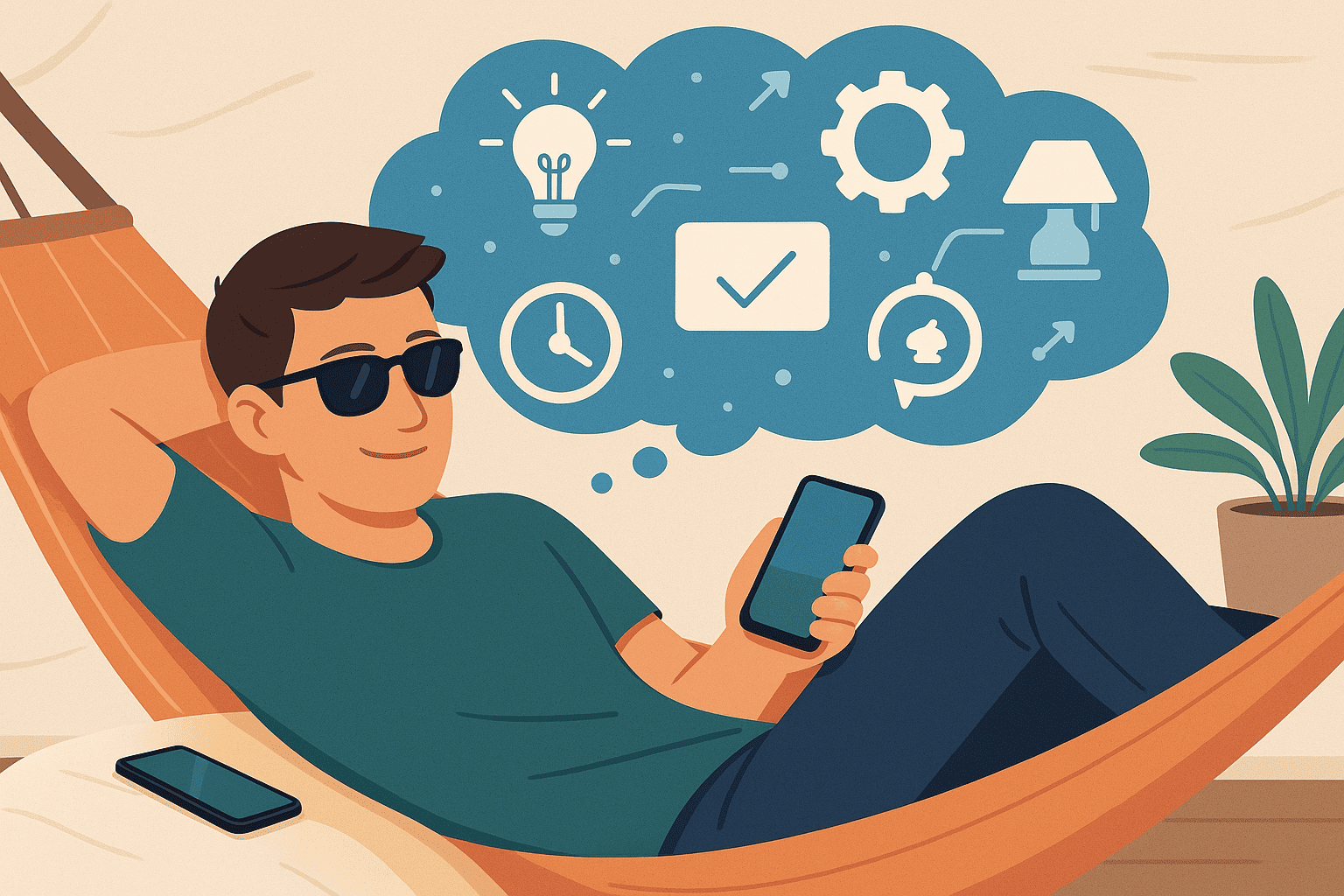 Representação visual de uma rotina tranquila graças à automação do celular