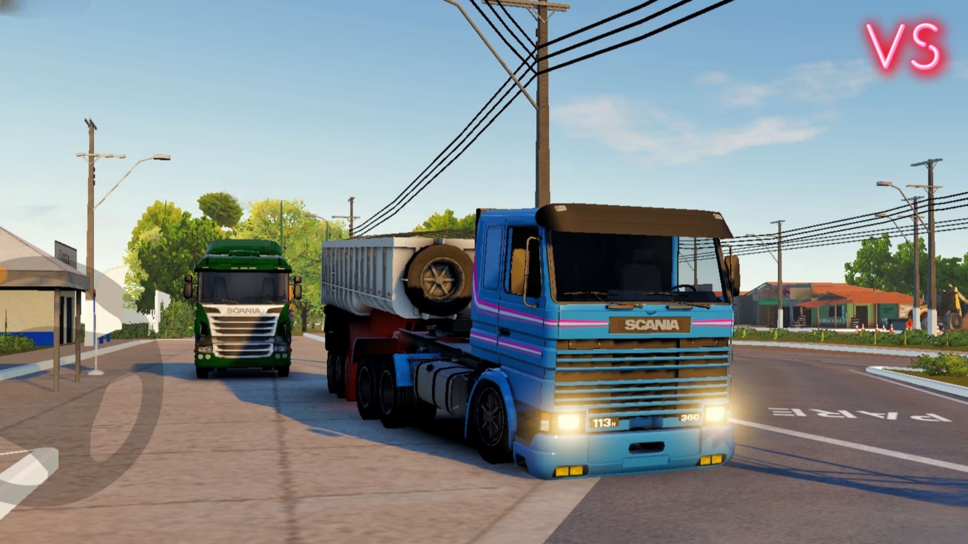 Caminhão com farol Acesso em um fim de tarde