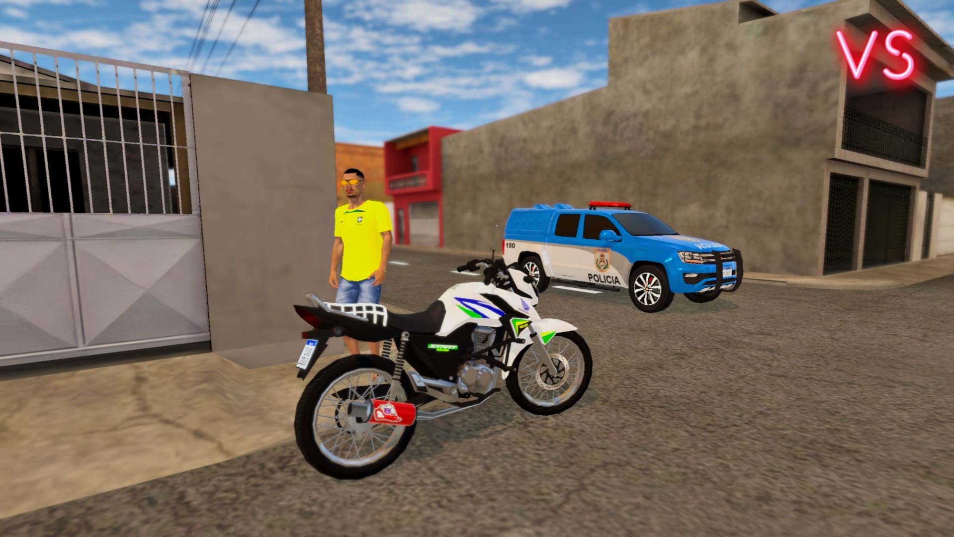 MOTO BRASILEIRA ESTACIONADA EM FRENTE A VIATURA