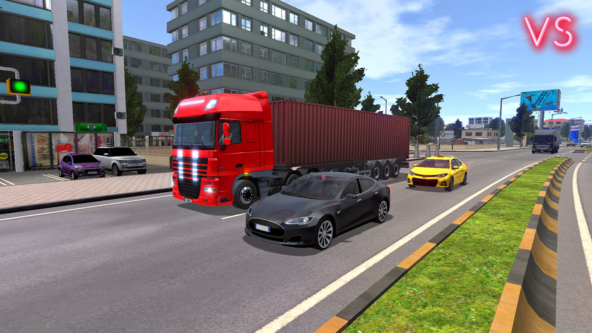 Caminhão em meio aos carros