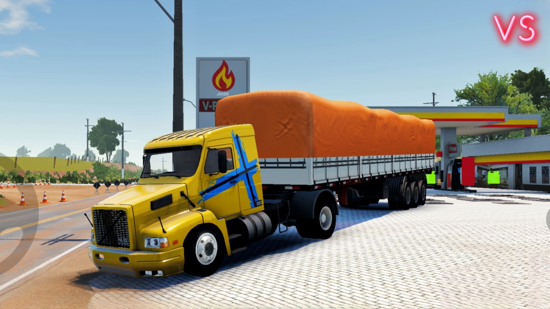 Caminhão Amarelo saindo do Posto