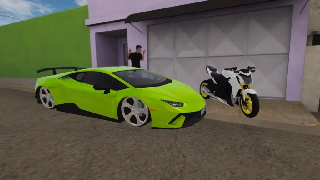 lamborghini estacionada ao lado de uma moto cara