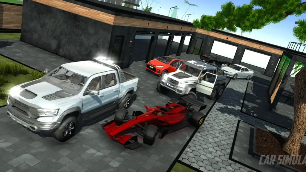 Garagem com todos os carros desbloqueados no Car Simulator 2